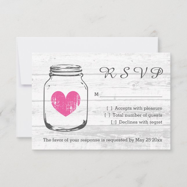 Cartões de resposta de casamento de mason jar RSVP (Frente)