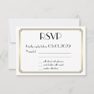 Cartões de Resposta de Casamento em Ouro Art Déco