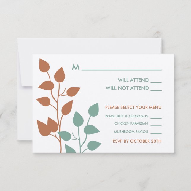 Cartões de Resposta de Casamento Folhas de Outono  (Frente)