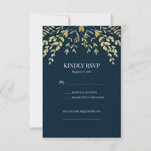 Cartões de resposta de casamento formal com folhas (Frente)