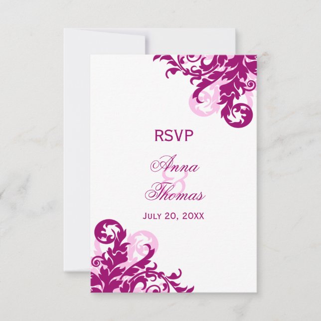 Cartões de Resposta de Casamento Magenta Flourish (Frente)