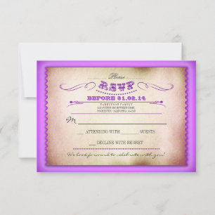Cartões de resposta de casamento roxo vintage - bi