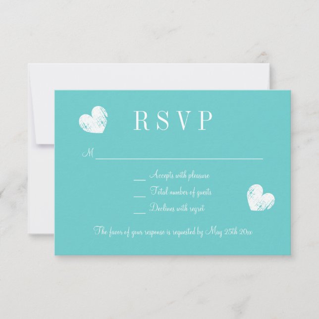Cartões de resposta de casamento RSVP azul-turques (Frente)