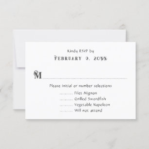 Cartões de Resposta de Menu de Casamento Preto e B