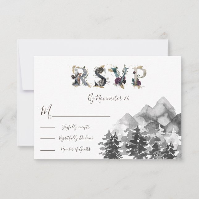 Cartões de resposta de Watercolor Woodland Wedding (Frente)