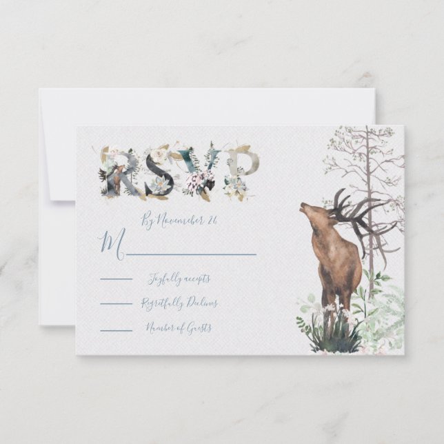 Cartões de resposta de Watercolor Woodland Wedding (Frente)