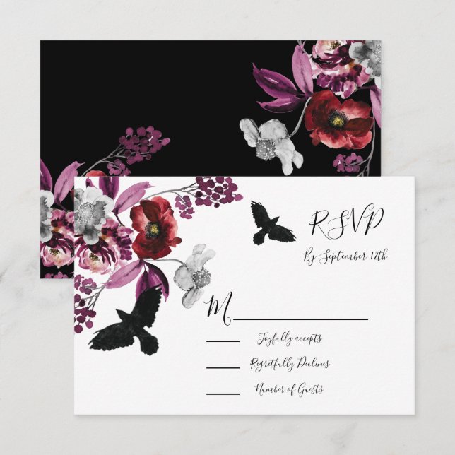 Cartões de resposta Gothic Floral Wedding RSVP (Frente/Verso)