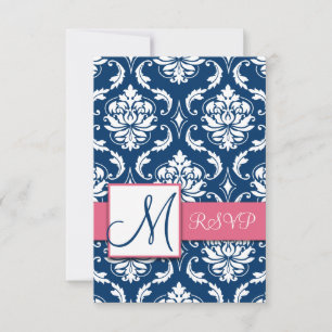 Cartões de Resposta Inicial Blue Damask para Convi