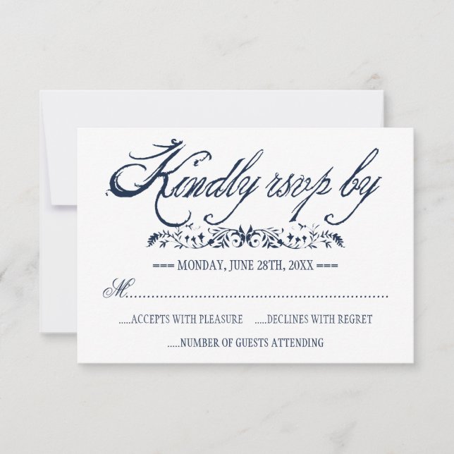 Cartões de resposta para casamento Boêmian marinho (Frente)