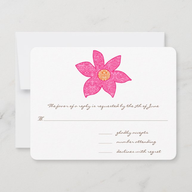 Cartões De Resposta Para Casamento Com Flor, Cor-D (Frente)