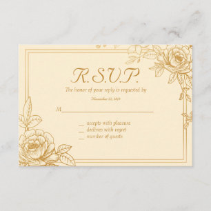 Cartões de Resposta para Casamento Floral Dourado