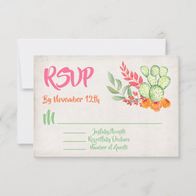 Cartões de resposta RSVP de Casamento de Cactus Me (Frente)
