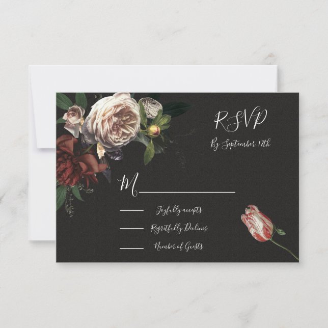 Cartões de resposta RSVP de casamento floral Rembr (Frente)