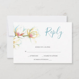 Cartões de Resposta RSVP de Flor de Magnólia Branc