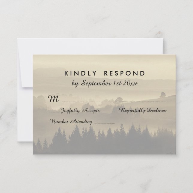 Cartões de resposta RSVP Rustic Mountain Wedding (Frente)