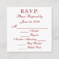 Cartões de Resposta RSVP Vermelho Escuro e Branco