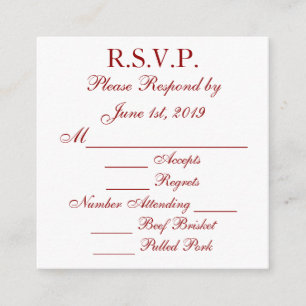 Cartões de Resposta RSVP Vermelho Escuro e Branco