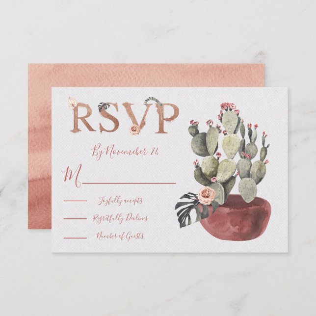 Cartões de resposta Terracota e Cactus Wedds RSVP (Frente/Verso)