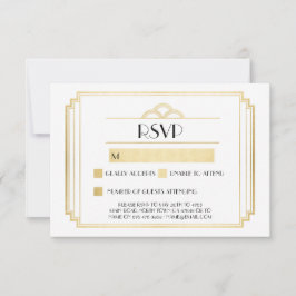 Cartões de RSVP Art Deco dos anos 20 Dourado Branc