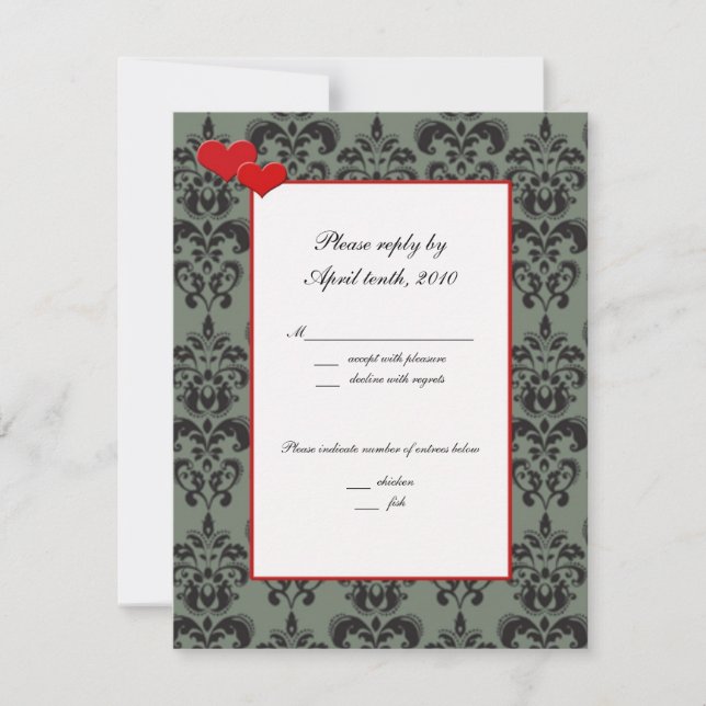 Cartões de RSVP combinando com Damask com acabamen (Frente)