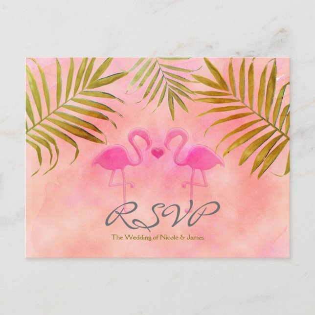 Cartões de RSVP de casamento aquarela de dois flam (Frente)