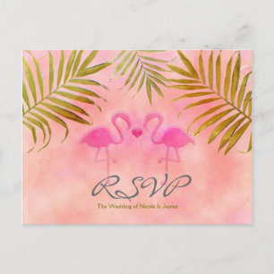Cartões de RSVP de casamento aquarela dois flaming