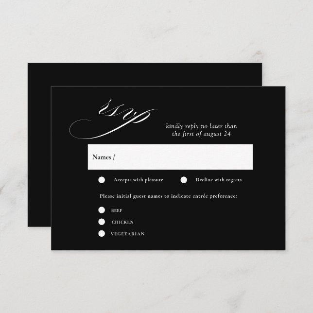 Cartões de RSVP de Casamento com Caligrafia Românt (Frente/Verso)