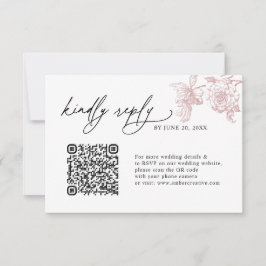 Cartões de RSVP de casamento com código QR rosa Vi