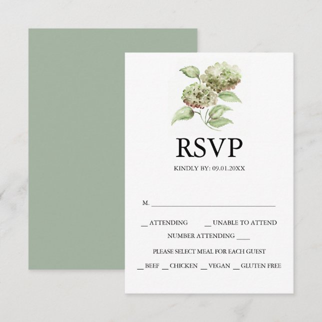 Cartões de RSVP de Casamento com Hortênsias (Frente/Verso)