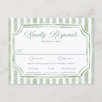 Cartões de RSVP de casamento com listras em verde