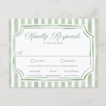 Cartões de RSVP de casamento com listras em verde