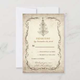 cartões de RSVP de casamento com lustre antigo vin