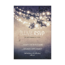 Cartões de RSVP de casamento com luzes rústicas