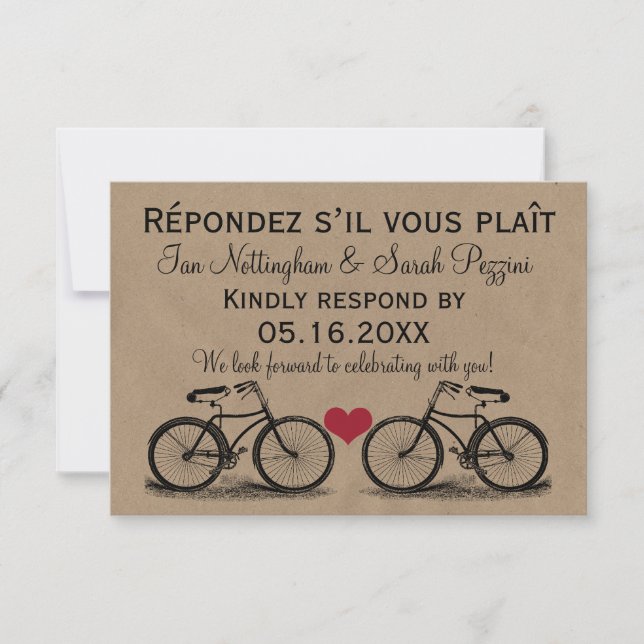 Cartões de RSVP de Casamento de Bicicleta Vintage (Frente)