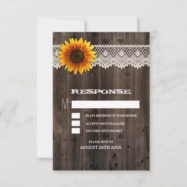 Cartões de RSVP de Casamento de Girassol com Madei (Frente)