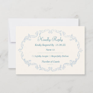 Cartões de RSVP de casamento em azul poeirento vin