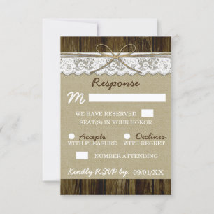 Cartões de RSVP de Casamento em Sacaria e Renda co