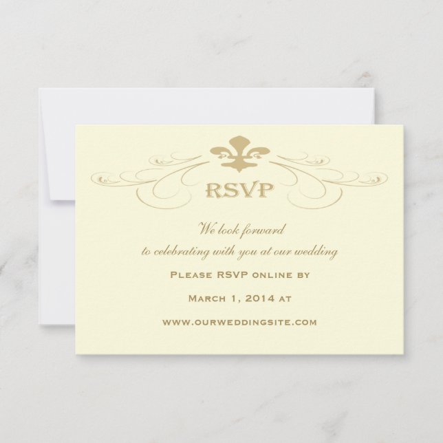 Cartões de RSVP de Casamento Fleur de Lis Dourado  (Frente)