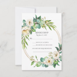 Cartões de RSVP de casamento floral branco dourado