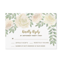 Cartões de RSVP de casamento floral Champagne Bege