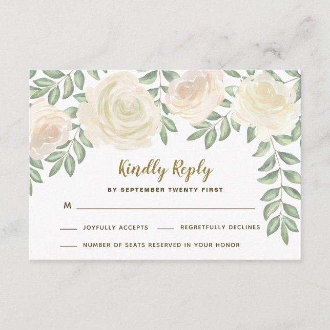 Cartões de RSVP de Casamento Floral Champanhe Rosa (Frente)