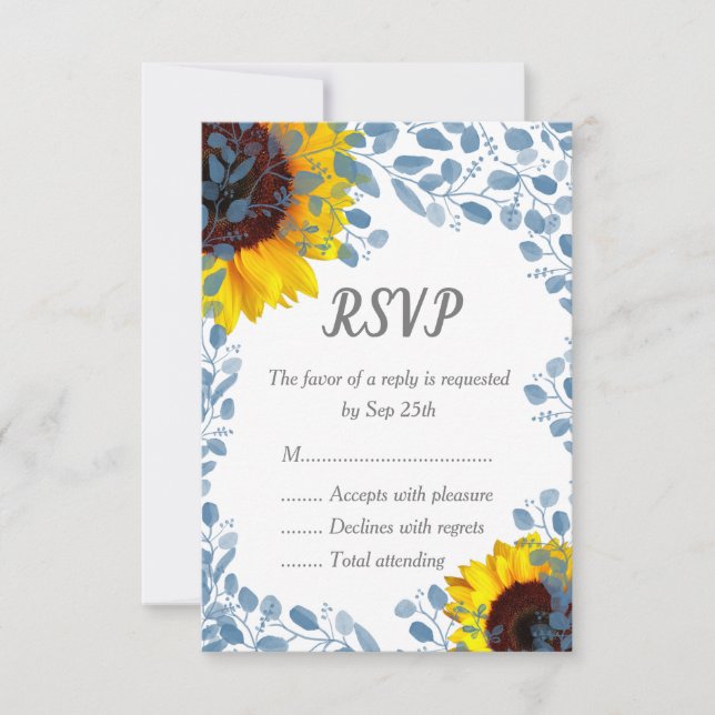 Cartões de RSVP de Casamento Floral de Girassol Az (Frente)