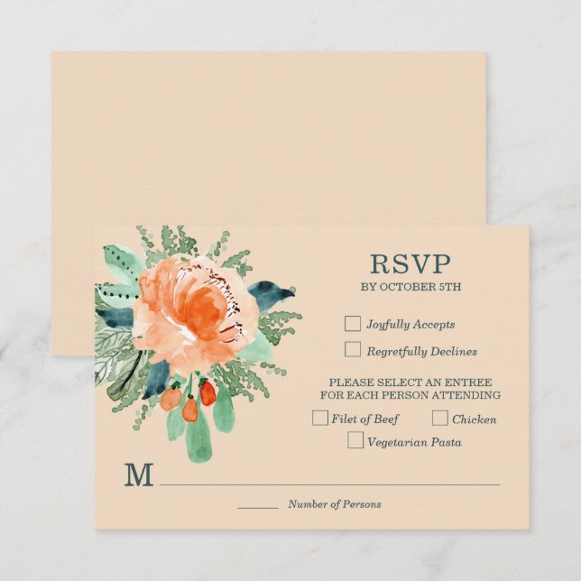 Cartões de RSVP de casamento floral em jade verde  (Frente/Verso)