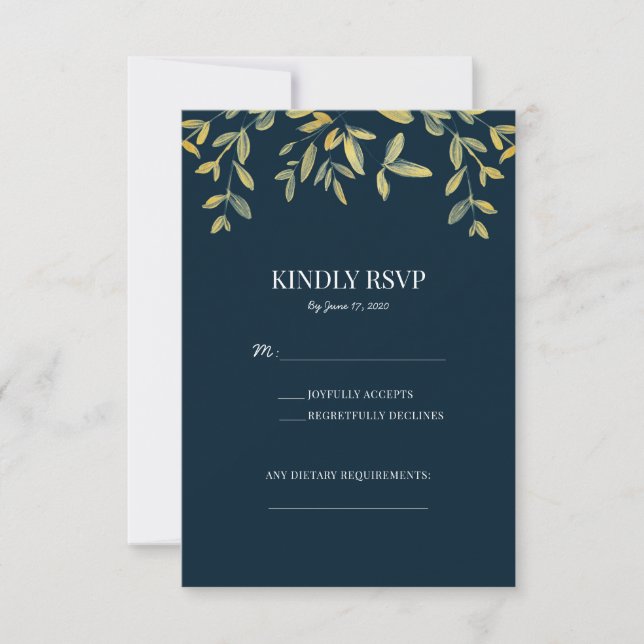 Cartões de RSVP de casamento formal com Folhas de  (Frente)