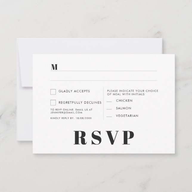 Cartões de RSVP de Casamento Minimalista (Frente)