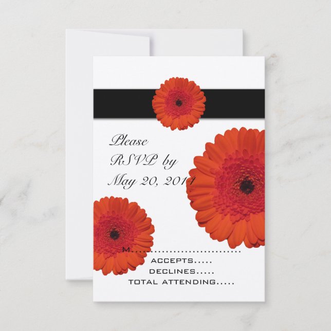 Cartões de RSVP de Casamento Red Gerber Daisy (Frente)