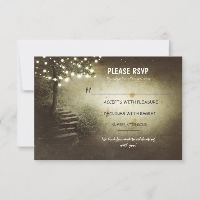 cartões de RSVP de casamento rústico com árvore co (Frente)