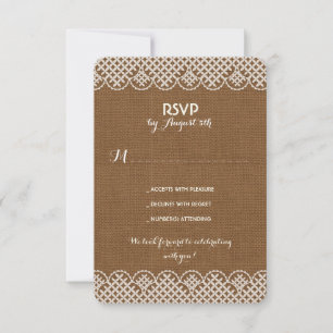 Cartões de RSVP de casamento rústico com renda de