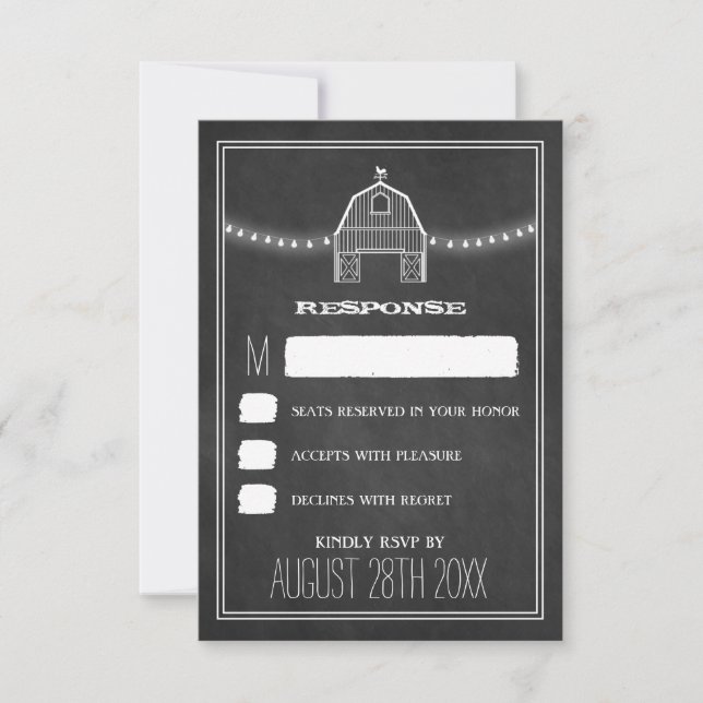 Cartões de RSVP de Casamento Rústico de Quadro Neg (Frente)