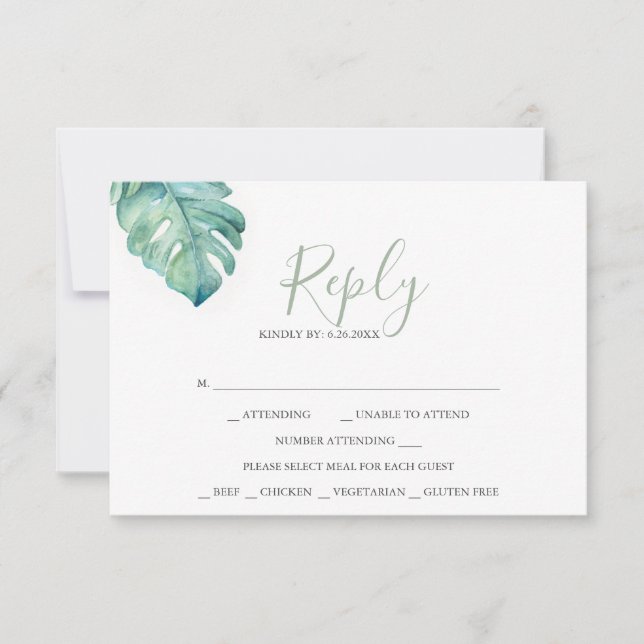 Cartões de RSVP de Casamento Tropical (Frente)